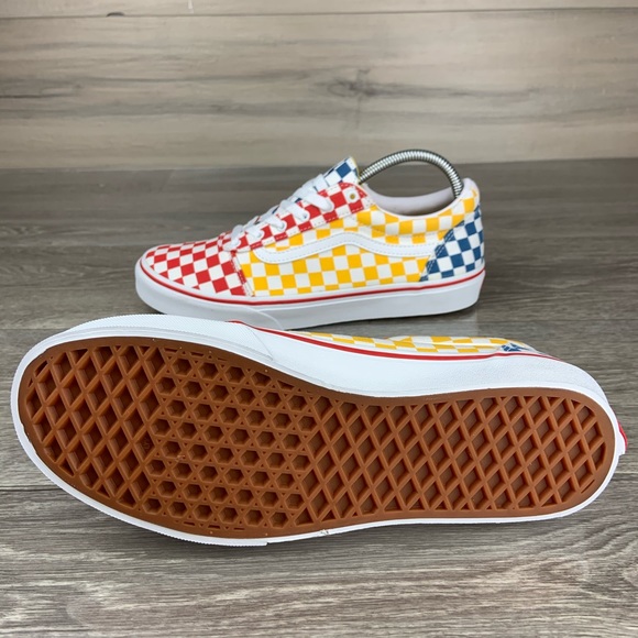 red yellow blue checkered vans